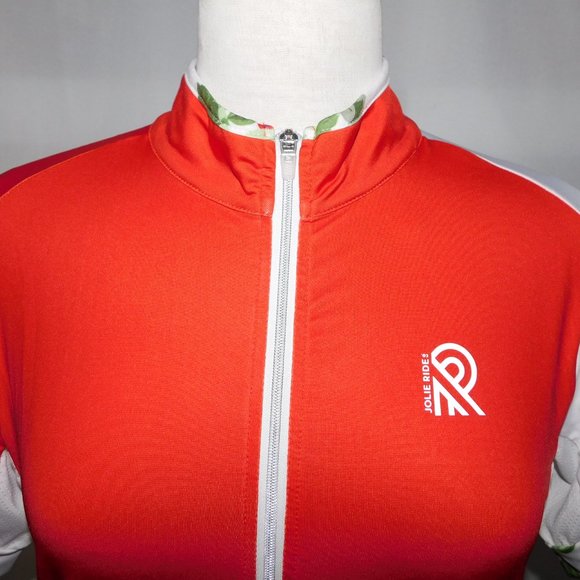 Jolie Ride Womens L White Red Roses Full Zip Short sleeve Cycling Jersey - Picture 2 of 10